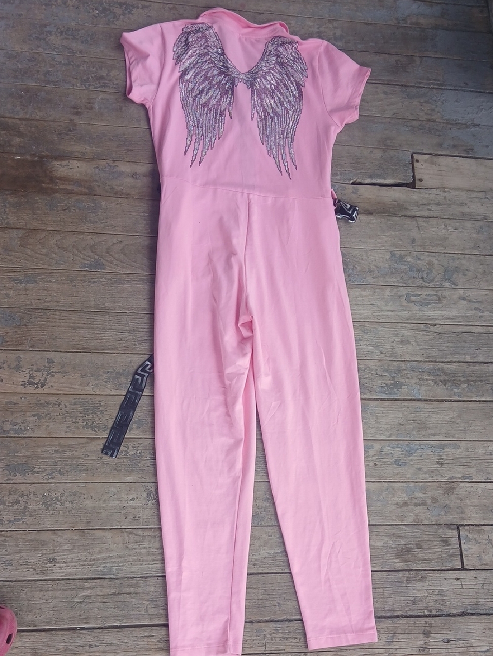Tatu Pink Zipper Front Jumpsuit with Rhinestone Eagle On Back Size 42 Or U.S 30 - Picture 5 of 7